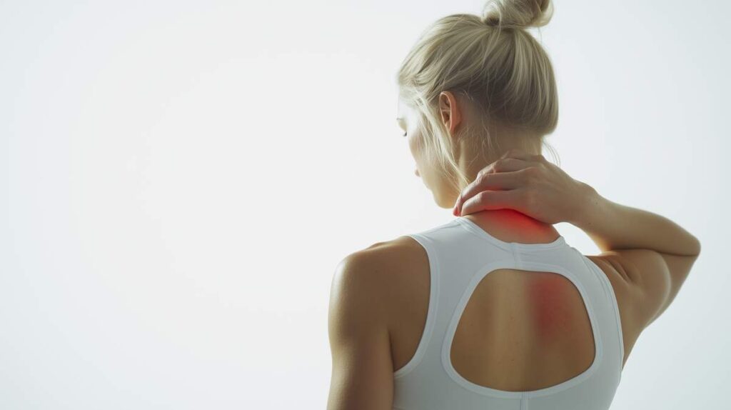 Représentation d'une femme qui a mal au cou après la gymnastique