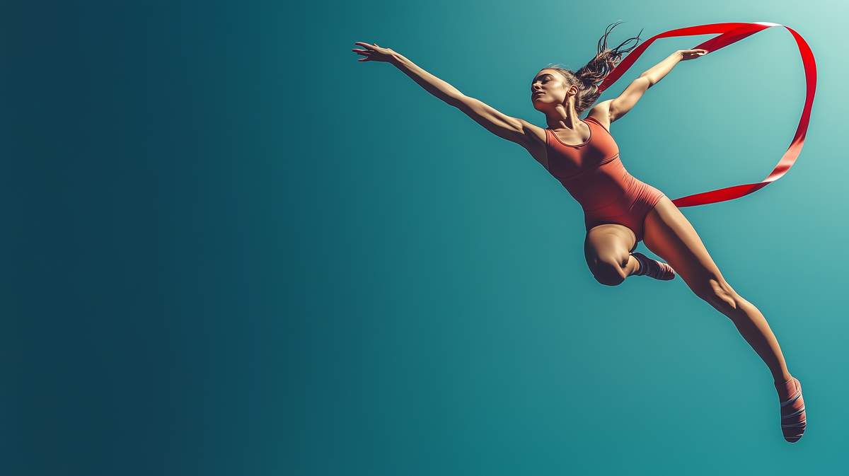 Une femme gymnaste qui pratique la gymnastique rythmique avec un ruban