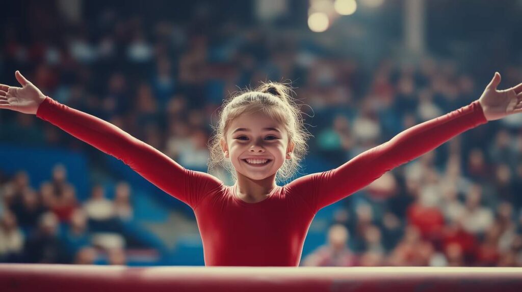 Une jeune fille en compétition de gymnastique dans le Rhône