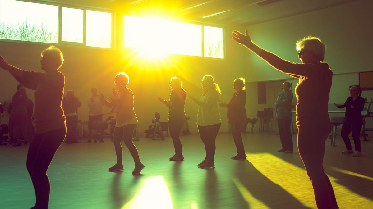 Des personnes seniors s'entraînant à la gymnastique douce