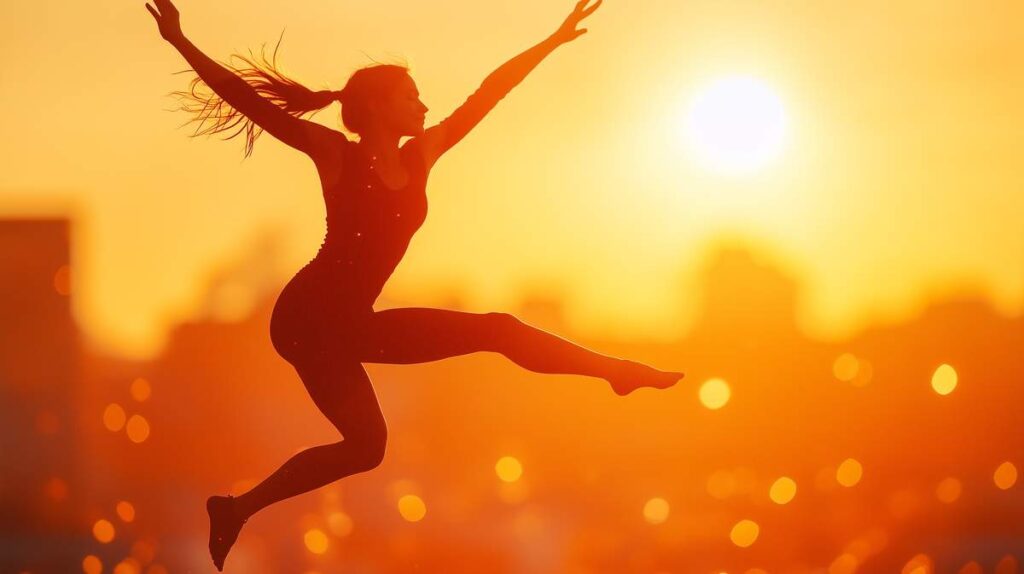 Une femme gymnaste en plein saut
