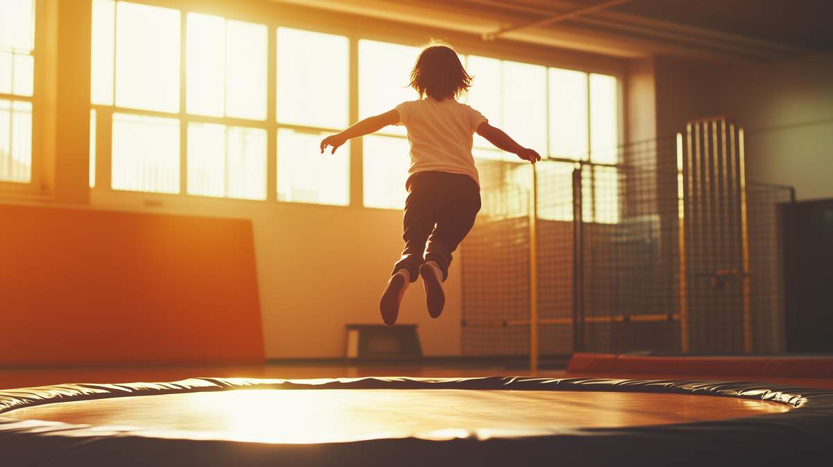 Un enfant sautant sur un trampoline dans un gymnase dans le Rhône