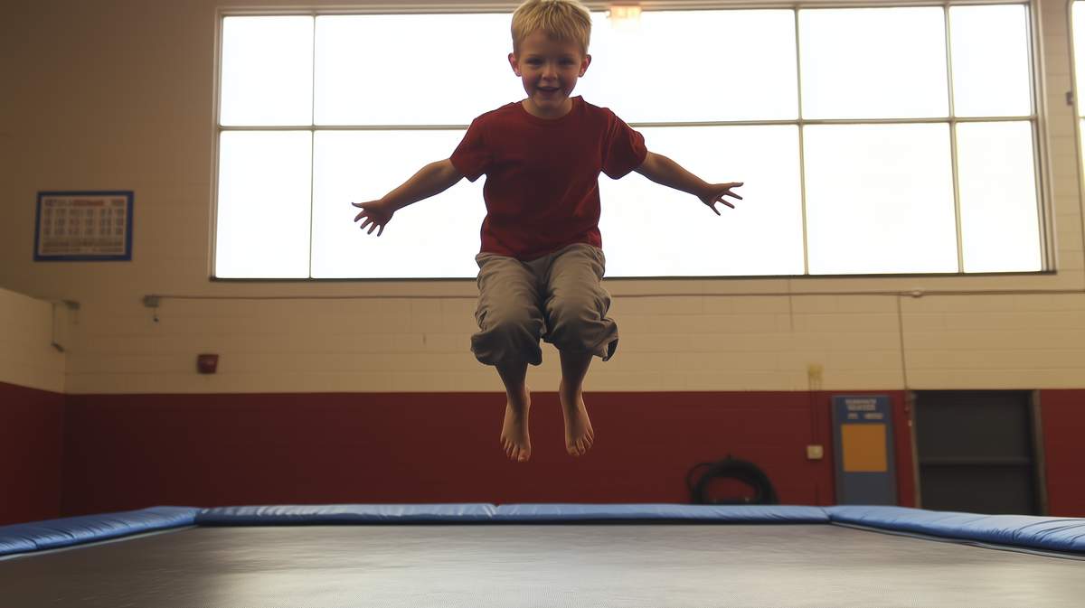 Un enfant sautant sur un trampoline.